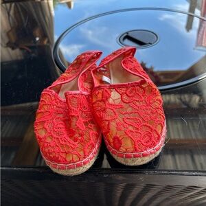 Red/orange Lace Espadrille Flats